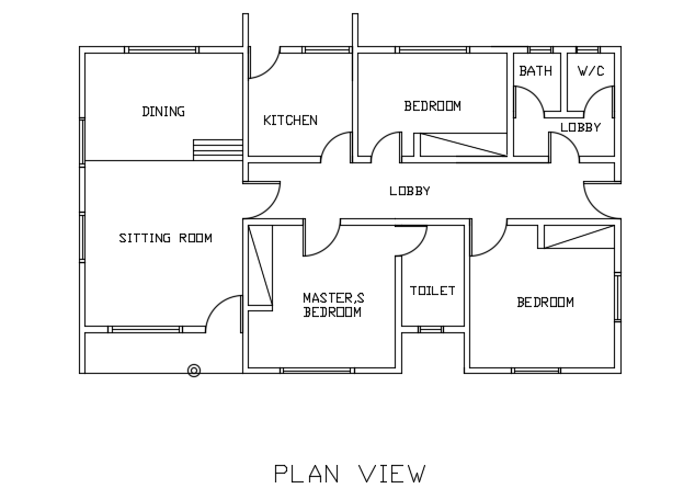 13x8m 3bhk single story bungalow house plan cad drawing