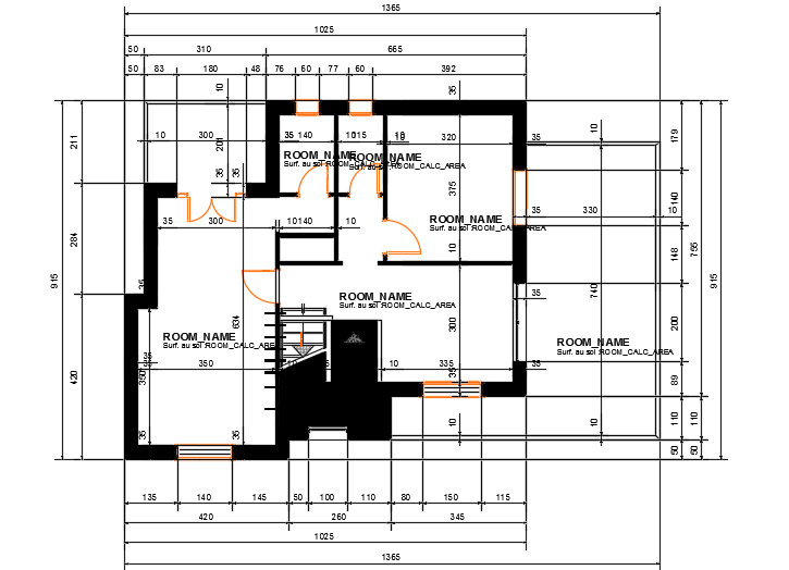 13x9m architecture first floor bungalow plan cad model is given in this file