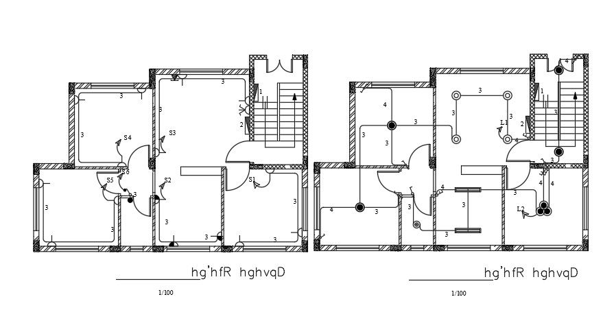 13x9m house plan of the electrical switch and light location drawing