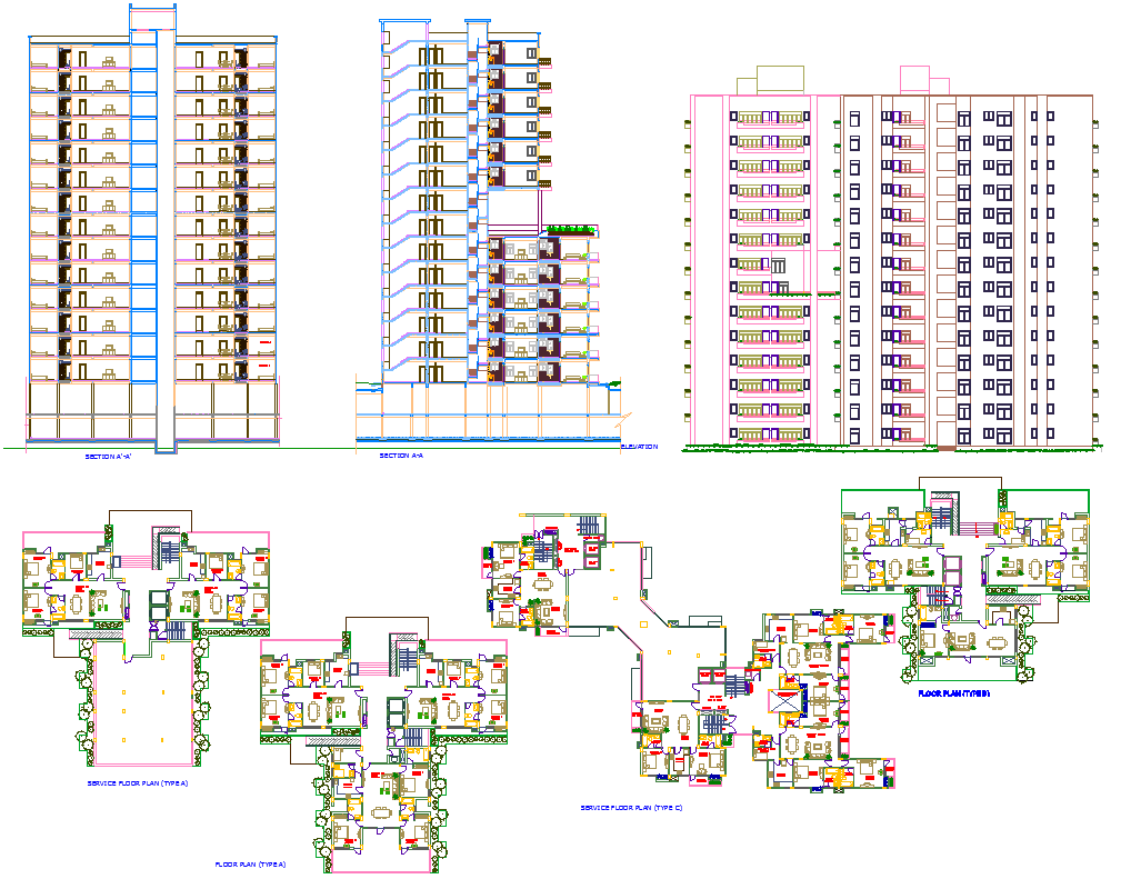 14 Floor Residence Project detail dwg file