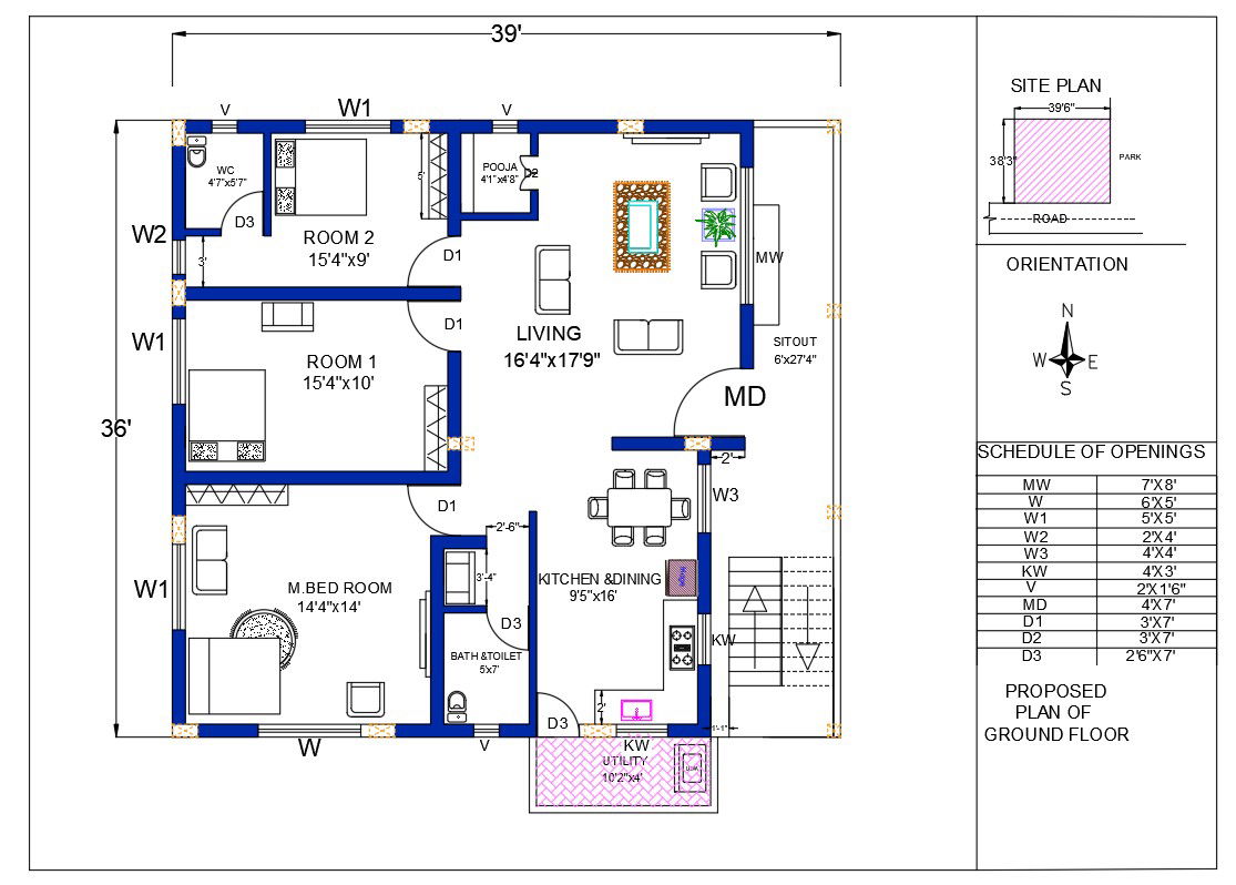 1400 SQFT House Plan AutoCAD Drawing Download DWG File