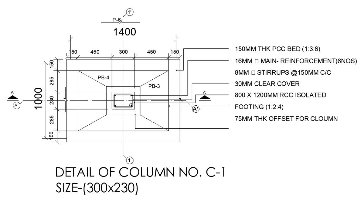 1400x1000mm foundation plan is given in this AutoCAD model.Download now.