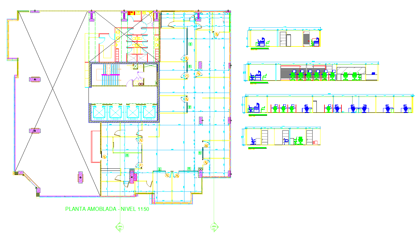 Complete Bank Floor Plan with 1150 Level Layout and AutoCAD DWG Design