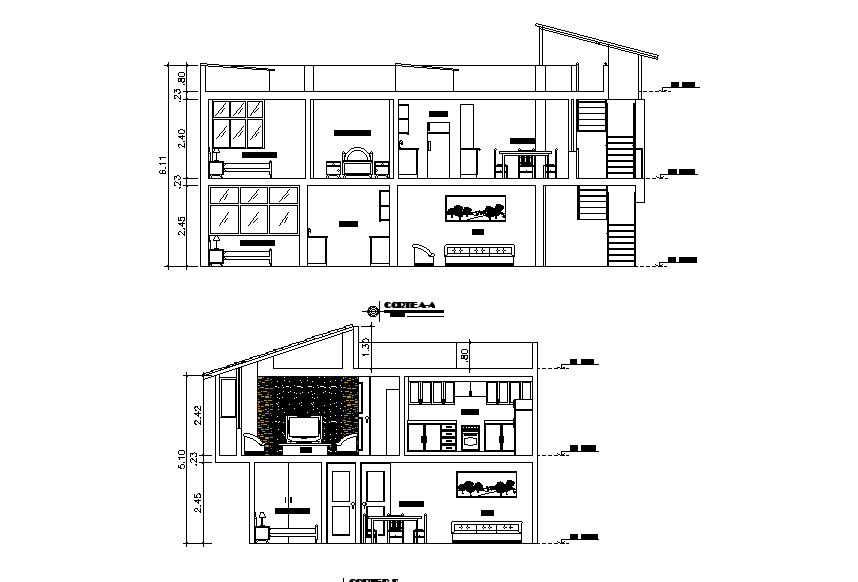 140 Square Meter House Building Section Drawing Download DWG File