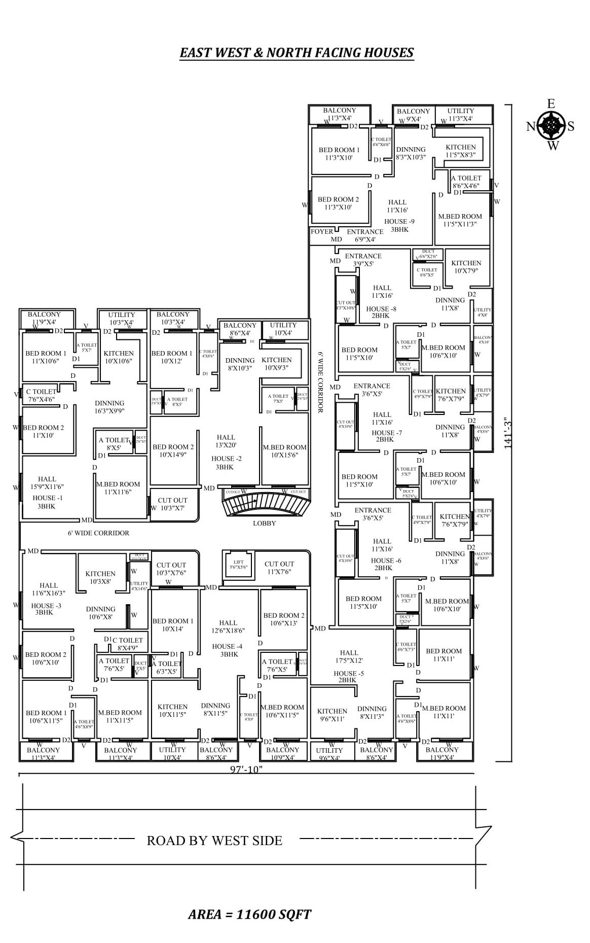 141'X97'10"Amazing 2 and 3bhk east facing Apartment House Plan As Per Vastu Shastra.,Autocad DWG and Pdf file details.