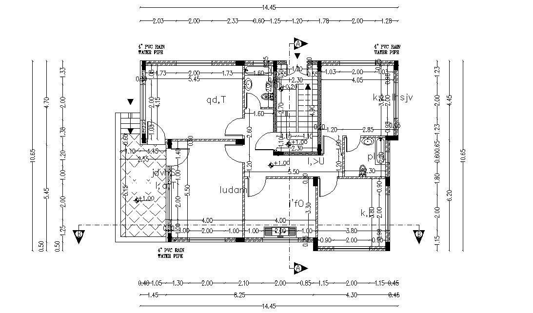 14.45 X 10.65 Meter Working Bungalow Drawing CAD File