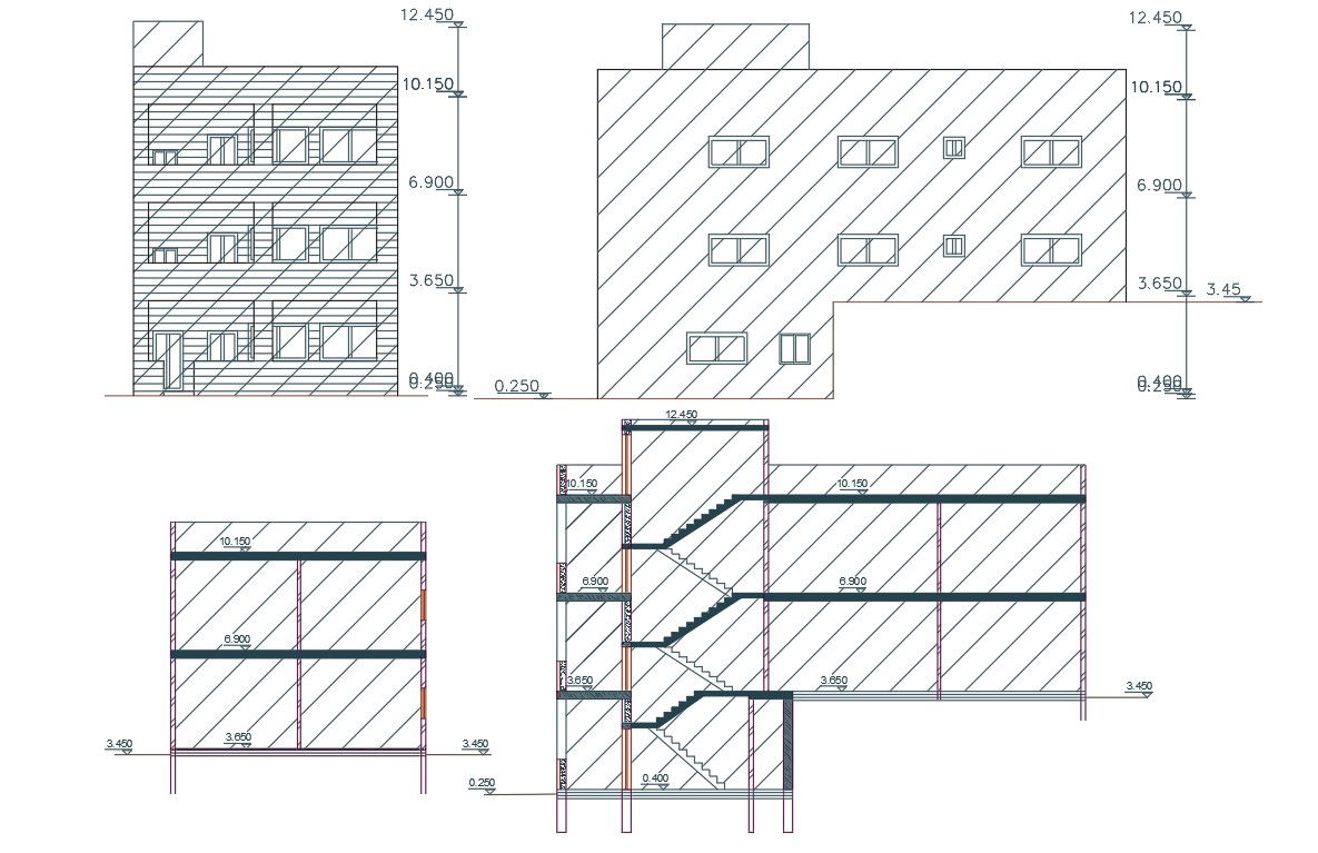 1450 Sq Ft Apartment Building Design AutoCAD File