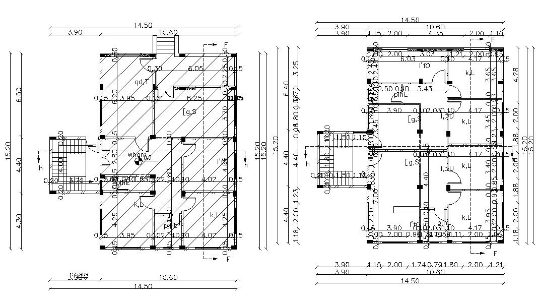 14.50 X 15.20 Meter Residential House Floor Plan DWG File