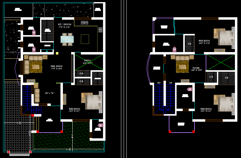 Beautiful Bungalow Design 2D CAD Drawing for Residential Planning