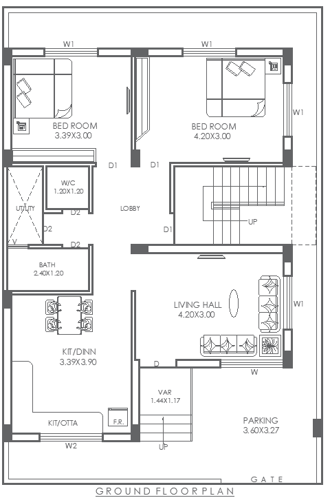 14FT x 9FT Residential Ground Floor House Plan Design AutoCAD DWG File 