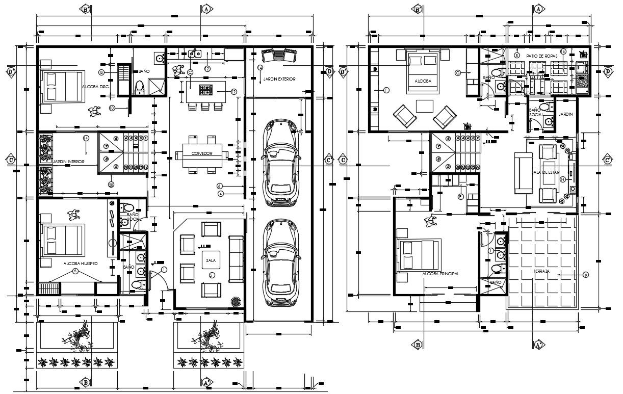 14X17 Meter House Ground Floor And First Floor Plan Drawing Download DWG File