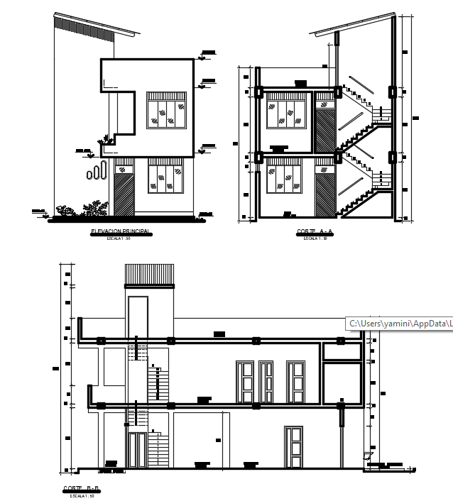 14X6.5 Meter House Building Sectional Elevation Drawing DWG File