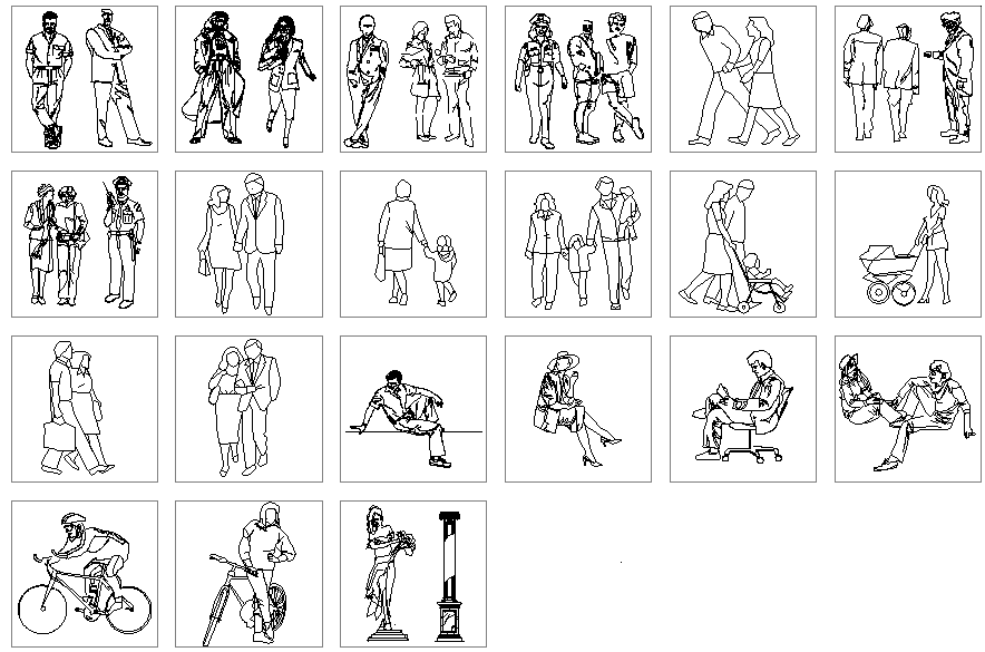 Human Body AutoCAD DWG with 2D Poses for Architectural Drawings