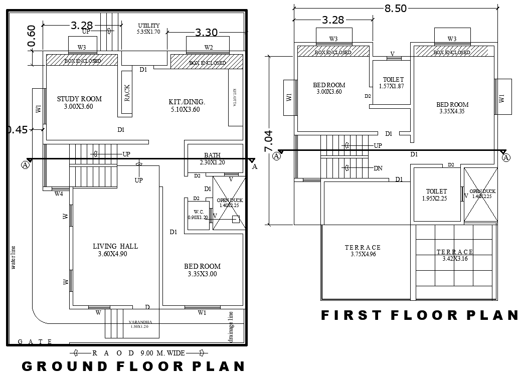 14m×10m Two Storey 4BHK House Plan in DWG Drawing File