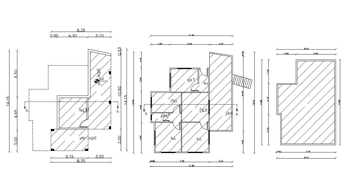 14 x 11 Meter Bungalow Floors Plan With Dimension Dwg Drawing
