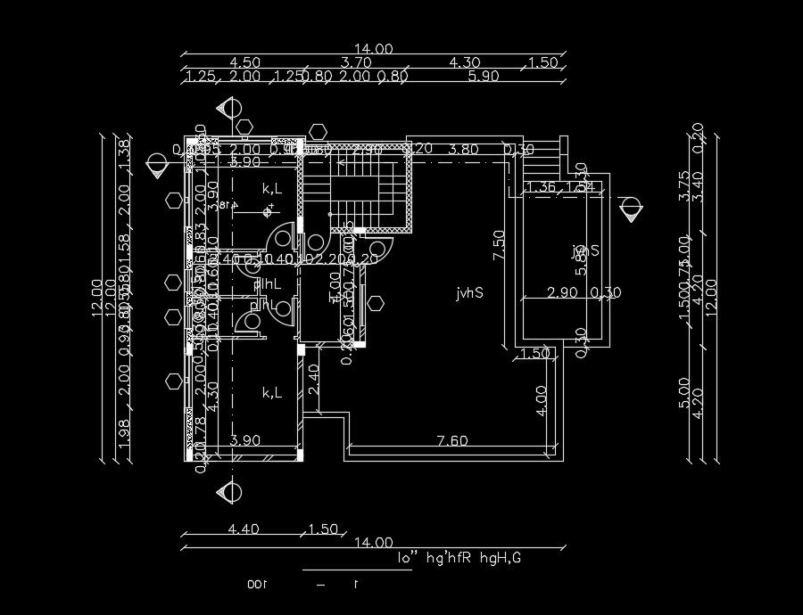 14x12m first floor house plan AutoCAD drawing design