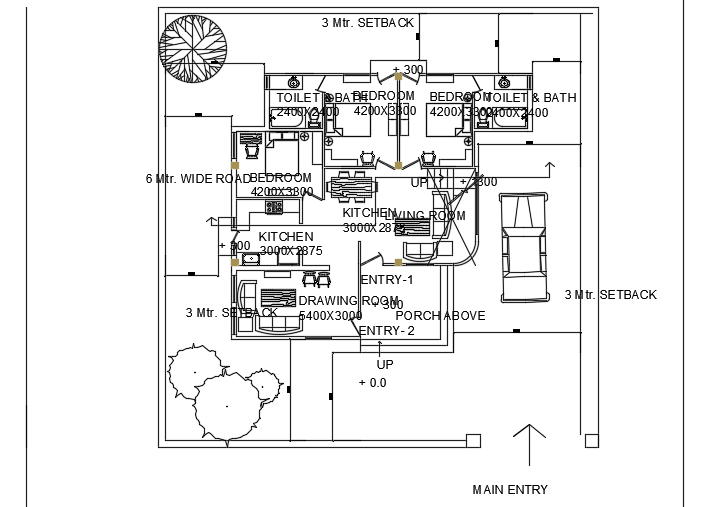14x12m ground floor house plan AutoCAD drawing