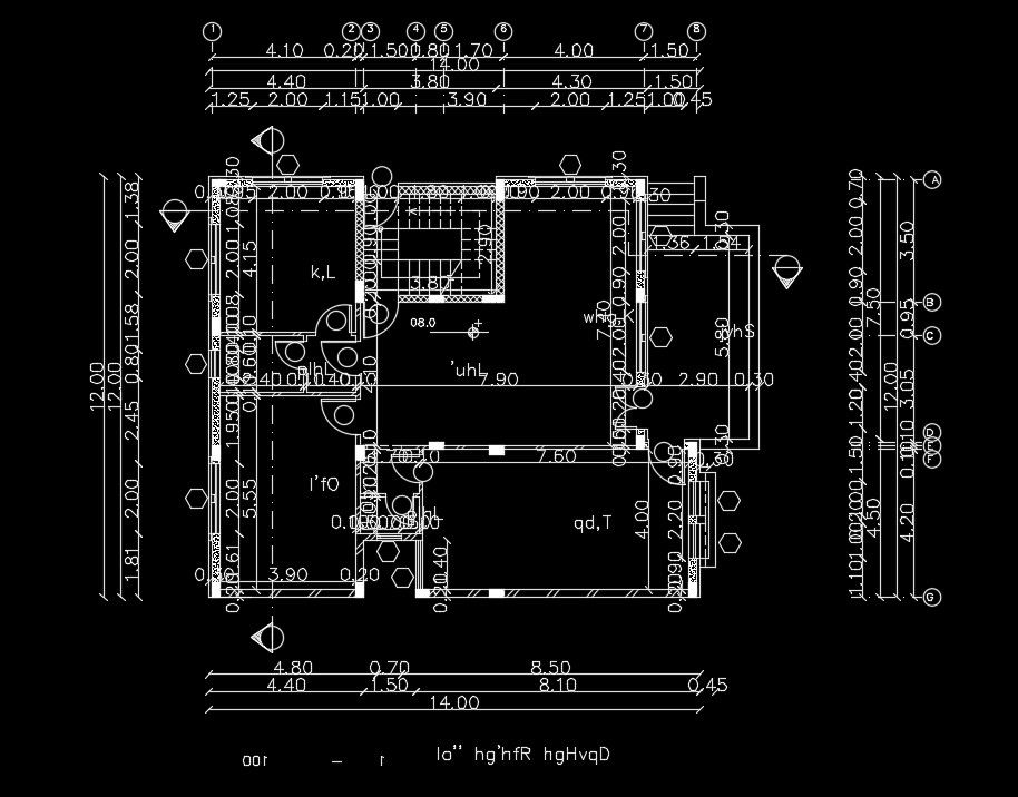 14x12m ground house plan AutoCAD drawing