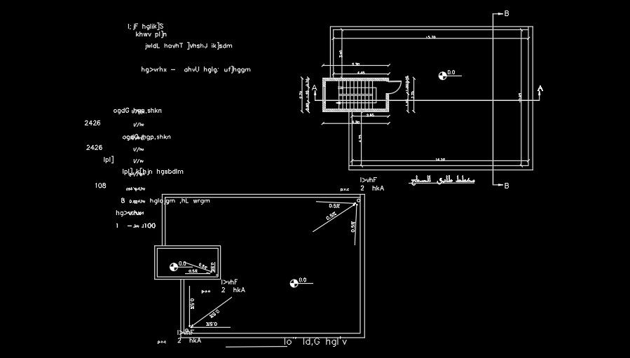 14x12m house plan roof layout and rainwater pipe drawing
