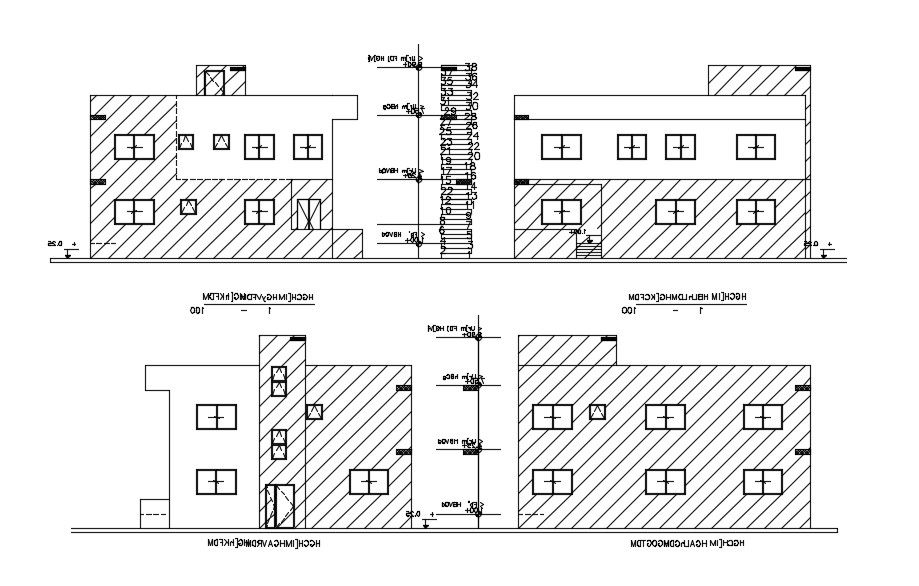 14x13 Meter Elevation Of House Building DWG File