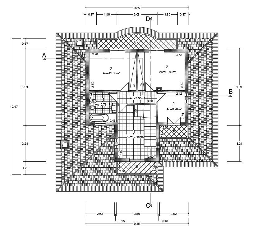 14x13m first floor house plan is given in this Autocad drawing file. Download now.