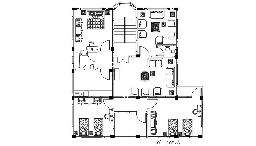 14x14 Meter House Furniture Layout Plan AutoCAD File