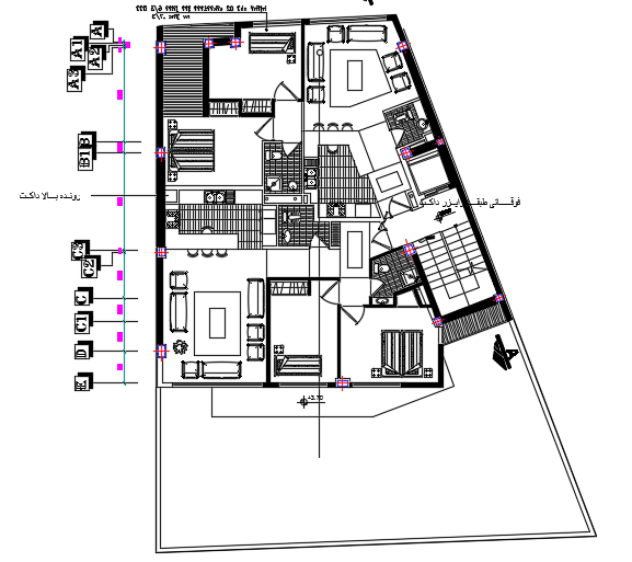 14x14m architecture apartment first floor plan AutoCAD model is given in this file