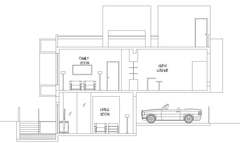 14x14m house building right side cut section view is given