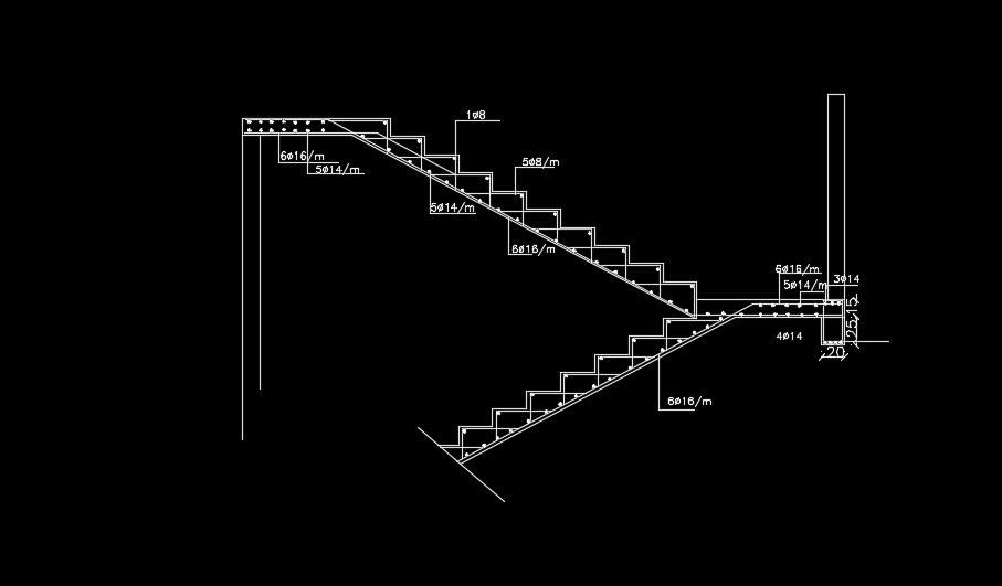 14x14m house plan of the staircase section view