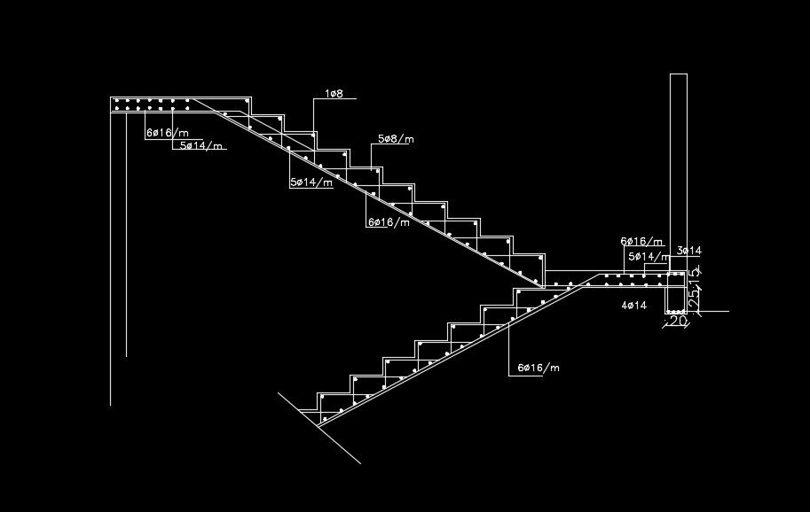 14x14m house plan of the staircase section view drawing