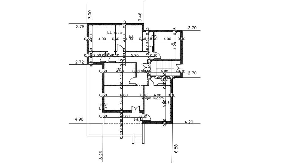 14x15 Meter 3 BHK House Plan AutoCAD File