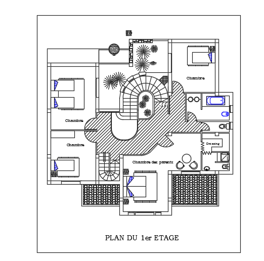 14x15m duplex first floor house plan AutoCAD model is given in this file