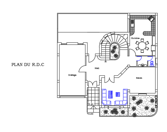 14x15m duplex ground floor house plan AutoCAD model