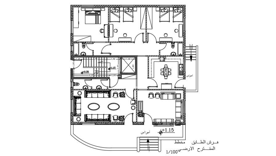 14x16 Meter 3 BHK House Building Furniture Layout