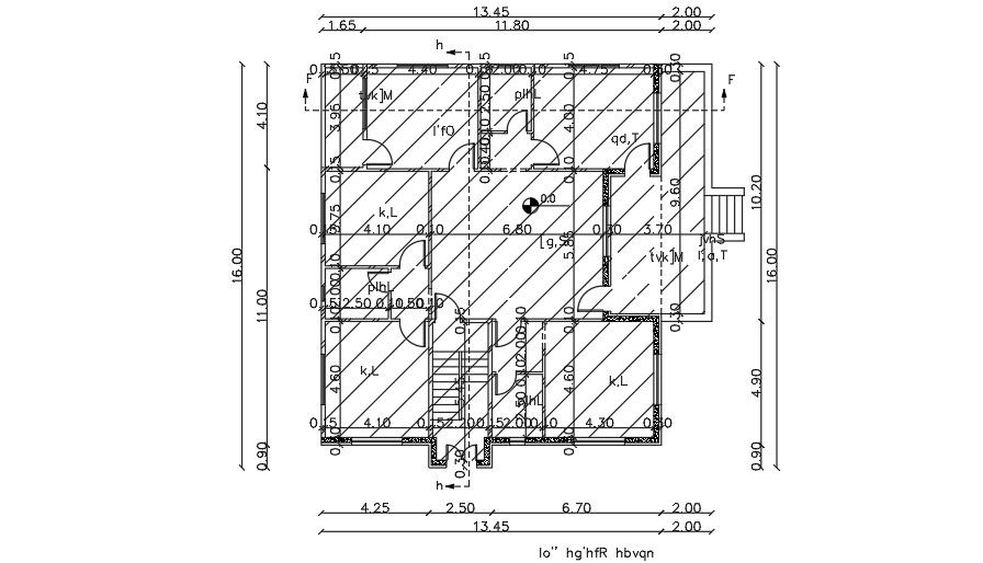 14x16m 2D AutoCAD house plan drawing
