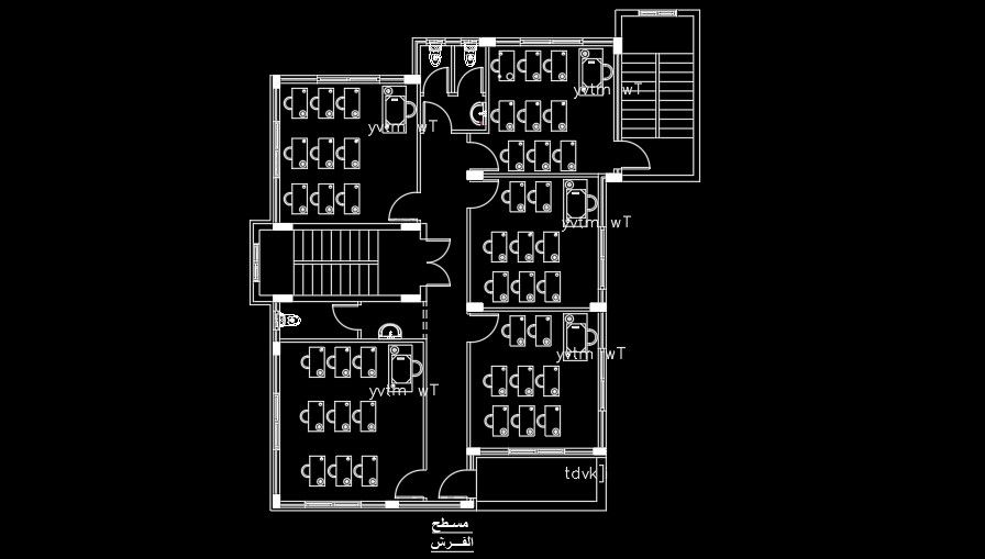 School Building 14x16m Furniture Layout AutoCAD DWG file