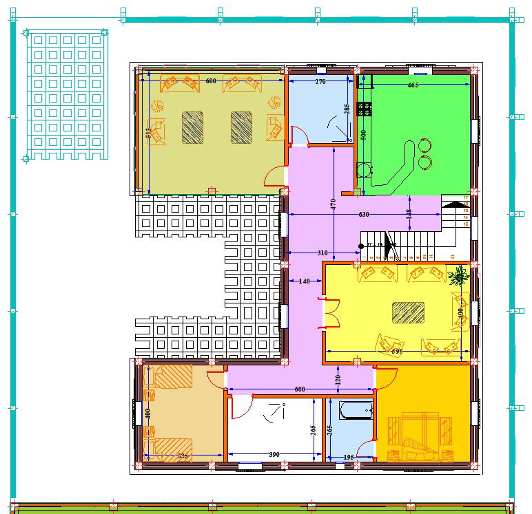 14x17m duplex house plan column location AutoCAD drawing
