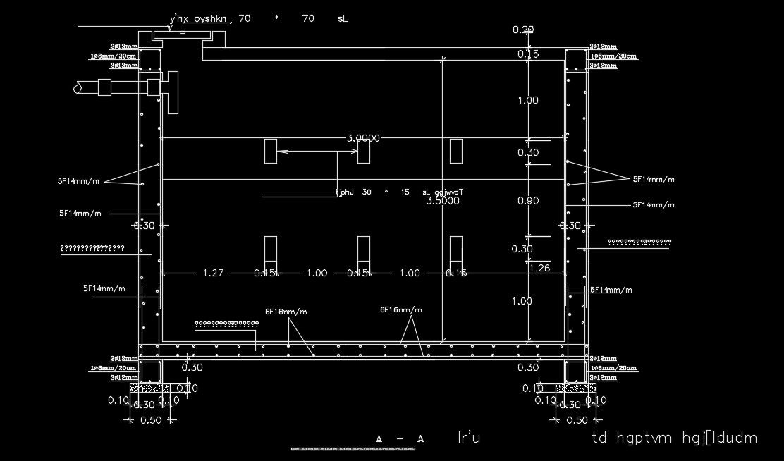 14x17m house plan of 3600x3600mm water tank section view