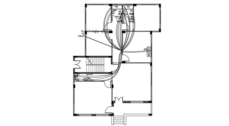 14x17m house plan of the sanitary water line connection drawing