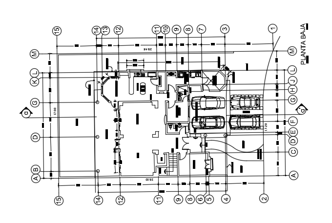 14x17m two story ground floor house plan is given in this AutoCAD model