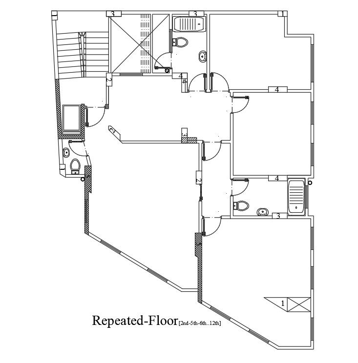 14x18m fifth floor villa plan is given in this Autocad drawing file. Download now.