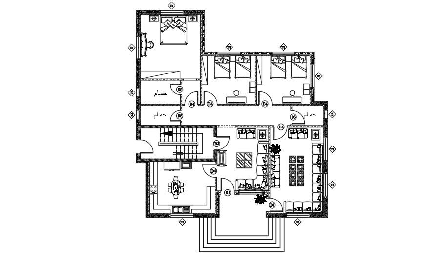 14x18m Residential House Furniture CAD Plan Drawing