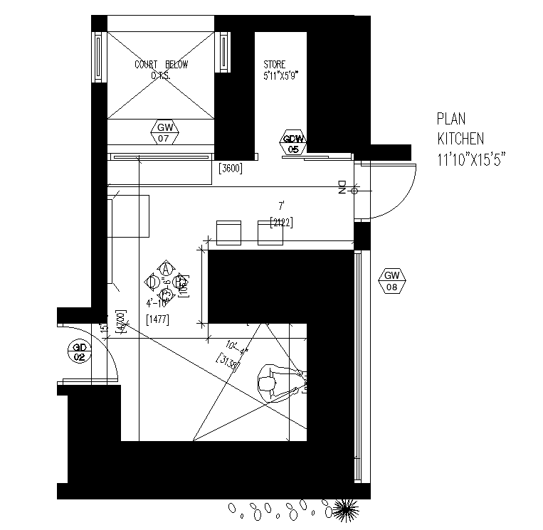 14’x23’ kitchen plan is given in this Autocad drawing file. Download now.