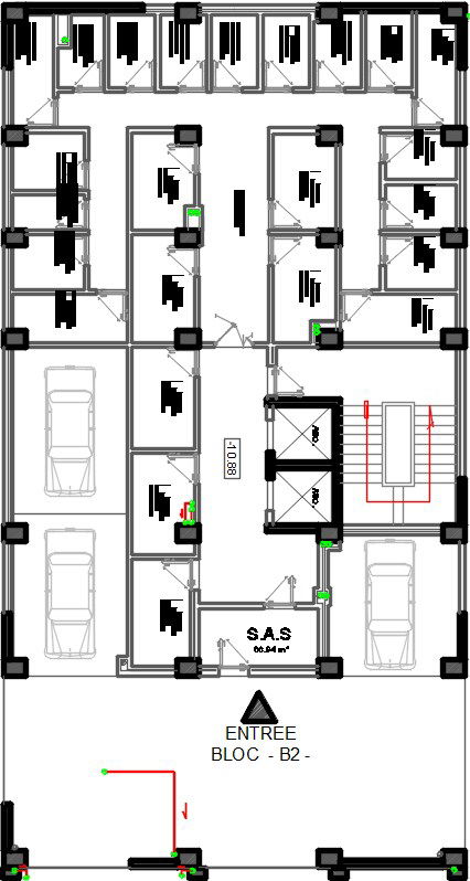 14x26m accommodation residential basement floor with car parking layout