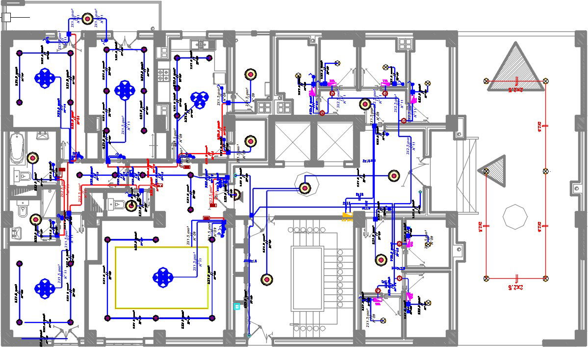 14x26m residential second floor house plan lighting drawing