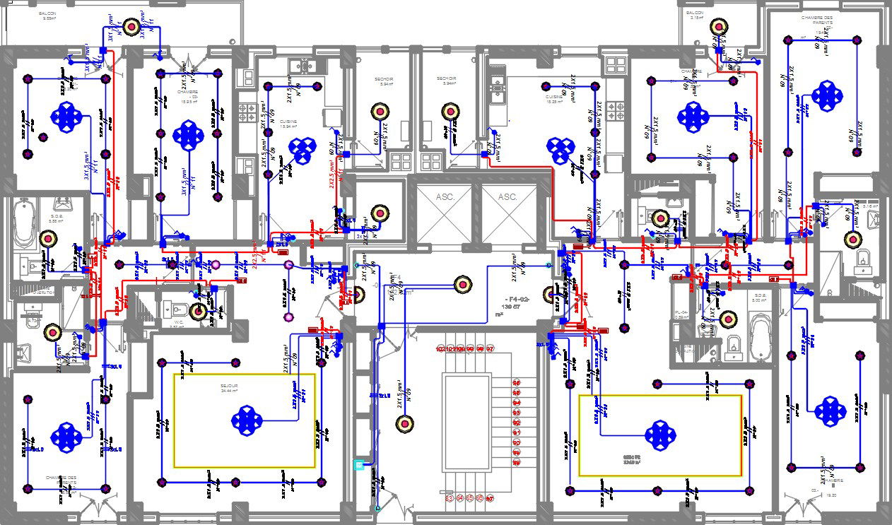 14x26m residential third floor house plan lighting drawing