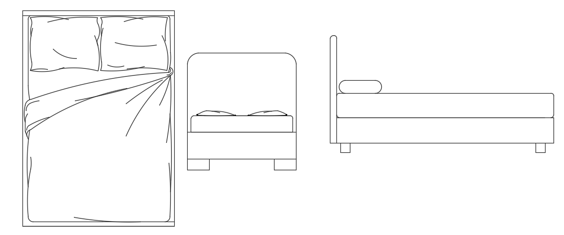 1.4x2 Meter Bed Plan DWG Single Bed AutoCAD Drawing