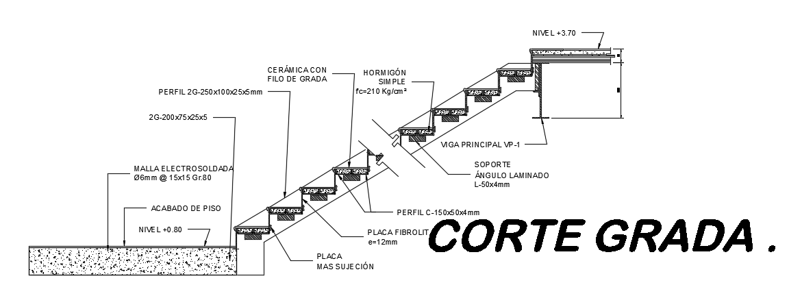 14x40m house building staircase section view is given in this model