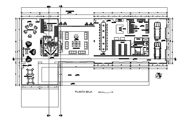 14x40m luxury bungalow house ground floor plan AutoCAD model