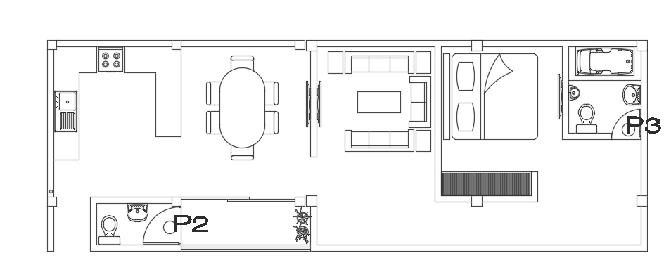 14x5m house plan with single bedroom CAD drawing